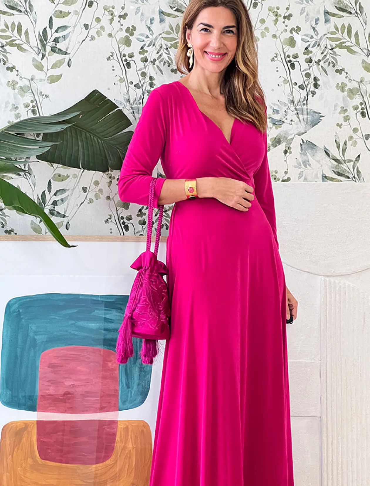 Bolso pochette seda bordada buganvilla