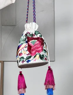 Bolso pochette seda bordada blanco