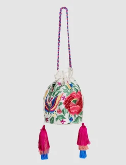 Bolso pochette seda bordada blanco