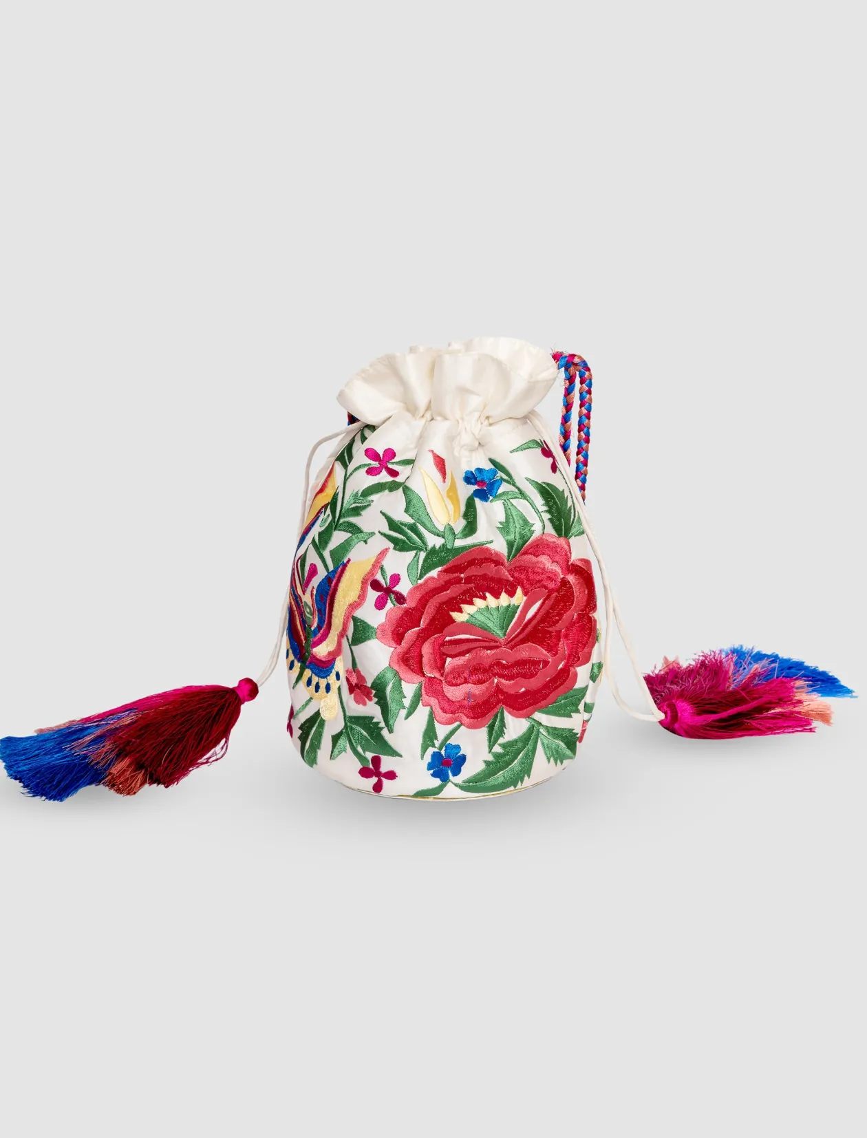 Bolso pochette seda bordada blanco