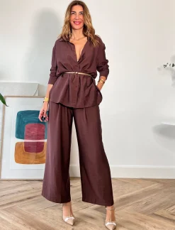 Camisa de viscosa Siloly chocolate