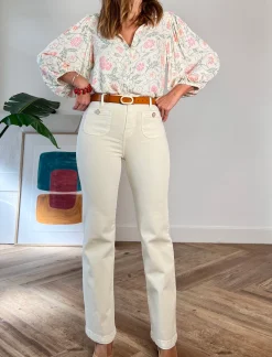 Jeans botones chic beige