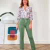 Jeans flare bolsillos trenzado verde