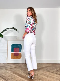 Jeans flare bolsillos trenzado blanco