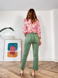 Jeans flare bolsillos trenzado verde