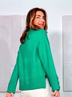 Jersey suave de botones verde