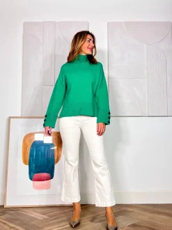 Jersey suave de botones verde