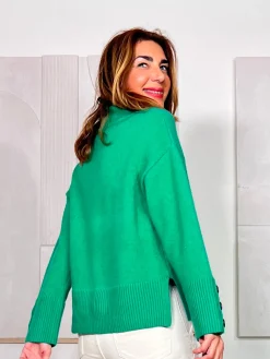 Jersey suave de botones verde